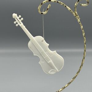 Vtg Zayre Winter White & Crystals Music Violin Fiddle Christmas Ornament 5.5" T